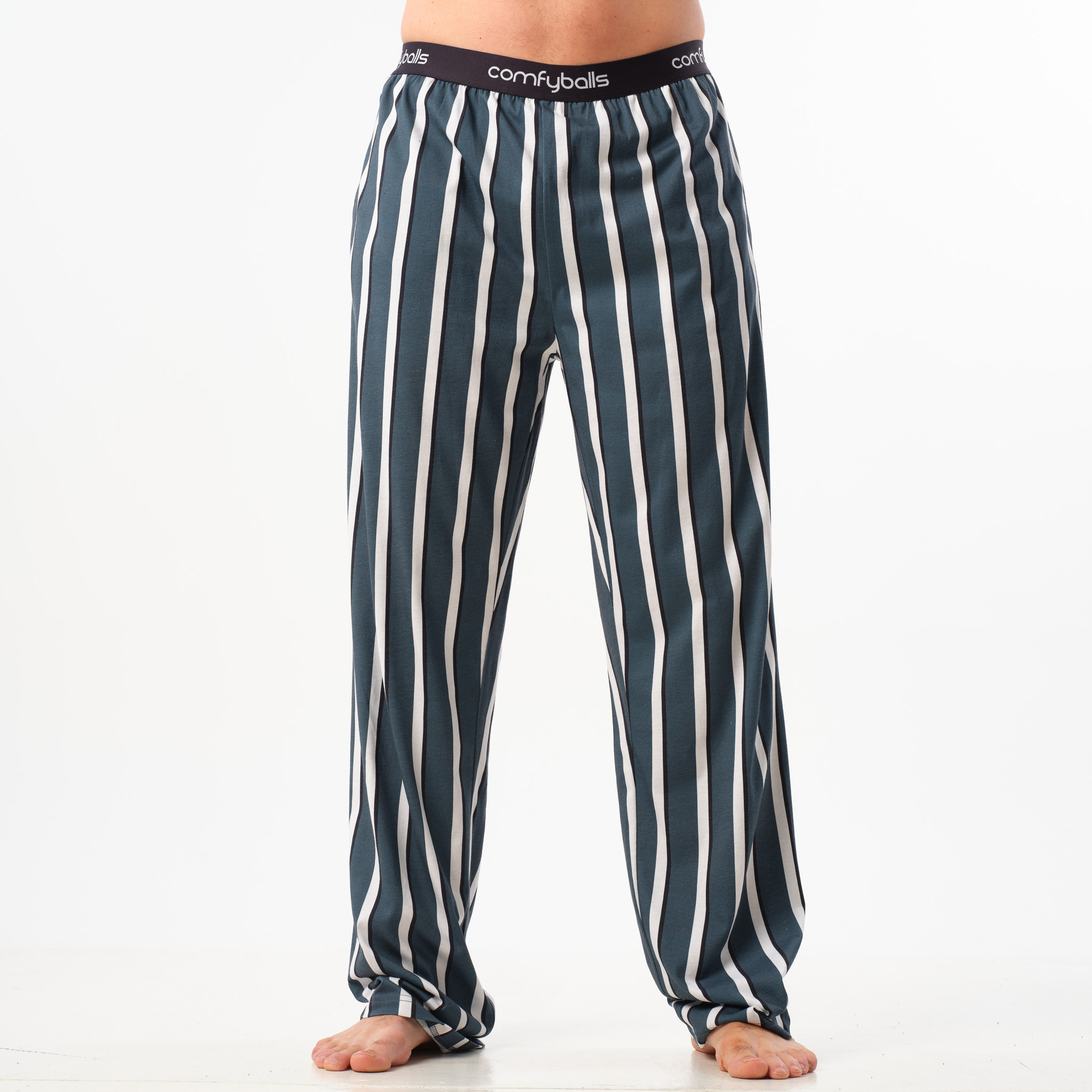 Comfy Pyjama Pants – Dusty Blue Stripe Front Comfy Pyjama Pants - Dusty Blue Stripe Front